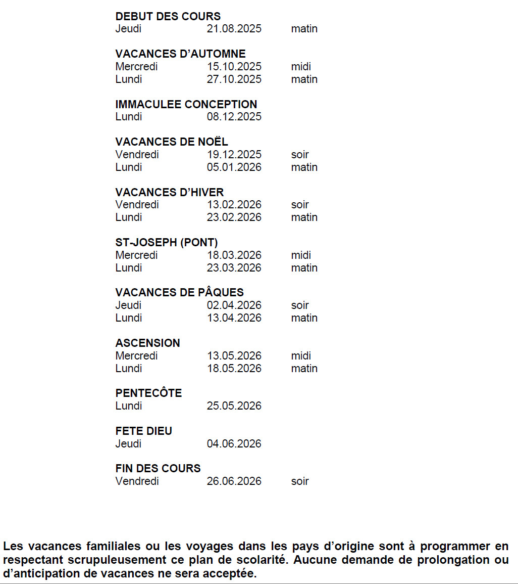 plan scolarité 2025 2026